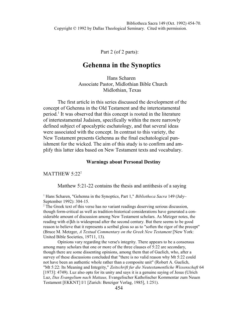 Gehenna in the Synoptics: Pt. 2