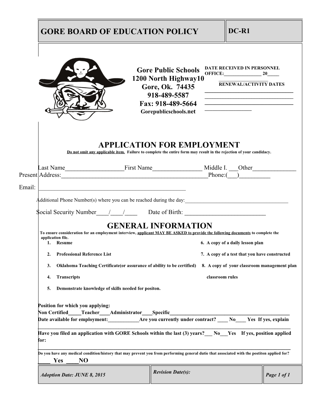 Application for Employment s134
