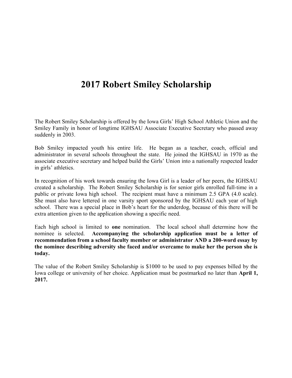 2008 Robert Smiley Scholarship