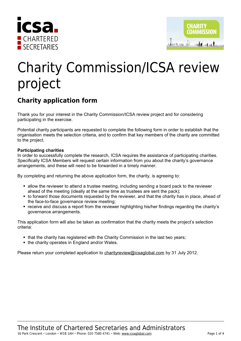Charity Commission/ICSA Review Project