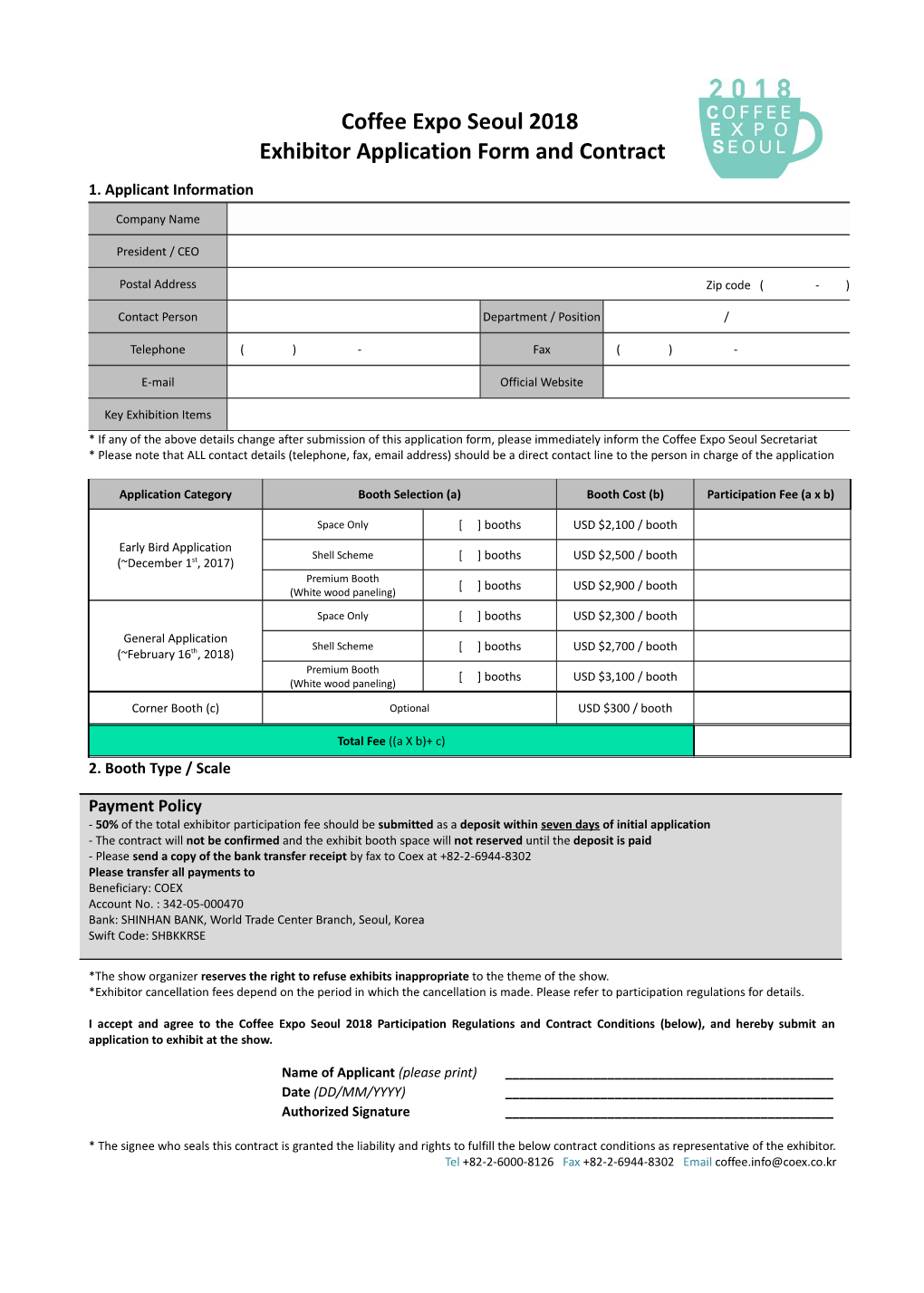 Exhibitor Application Form and Contract
