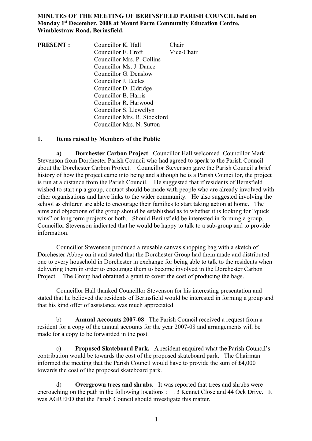 MINUTES of the MEETING of BERINSFIELD PARISH COUNCIL Held on Monday 5Th June, 2006 at Mount s2