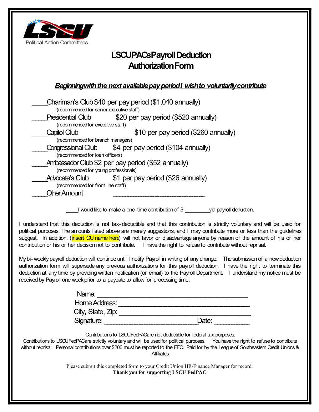 CULAC Payroll Deduction Authorization Form
