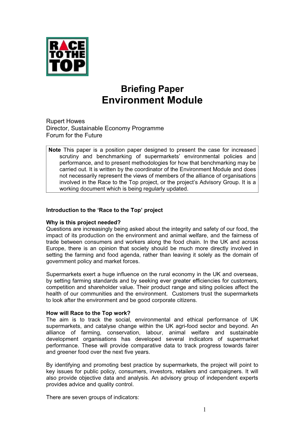 Environment Module Briefing Paper