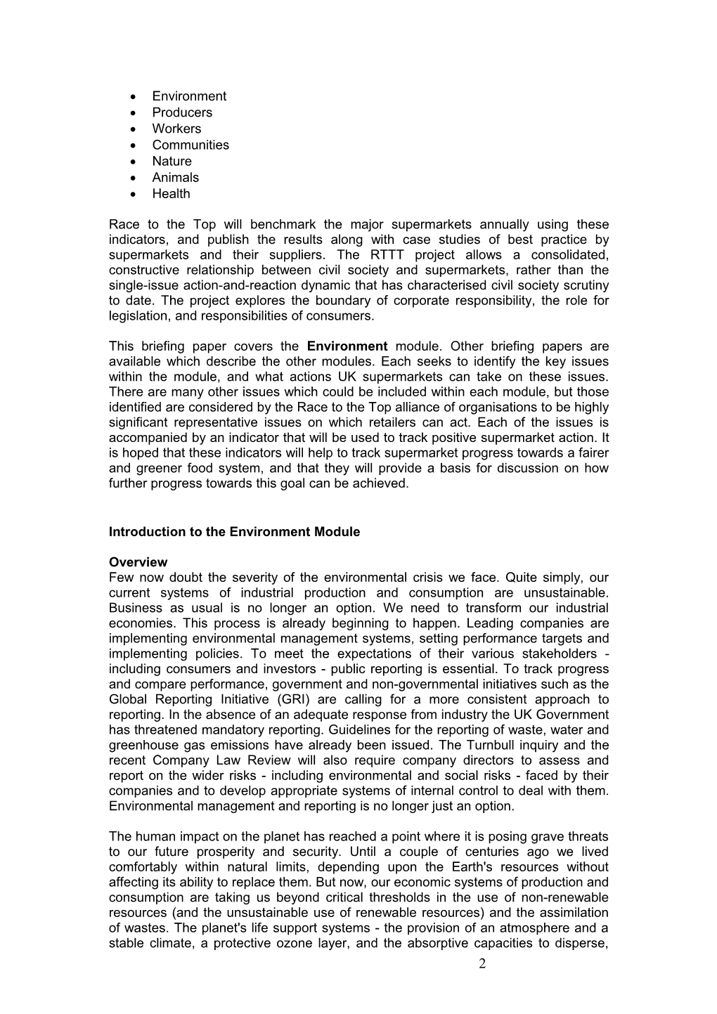 Environment Module Briefing Paper