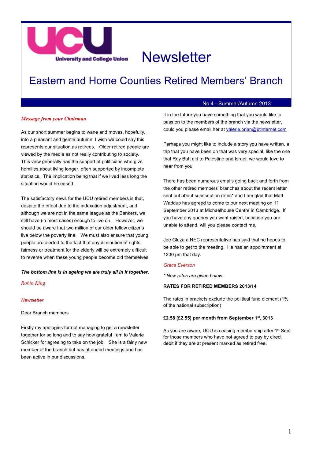 Eastern and Home Counties Retired Members Branch