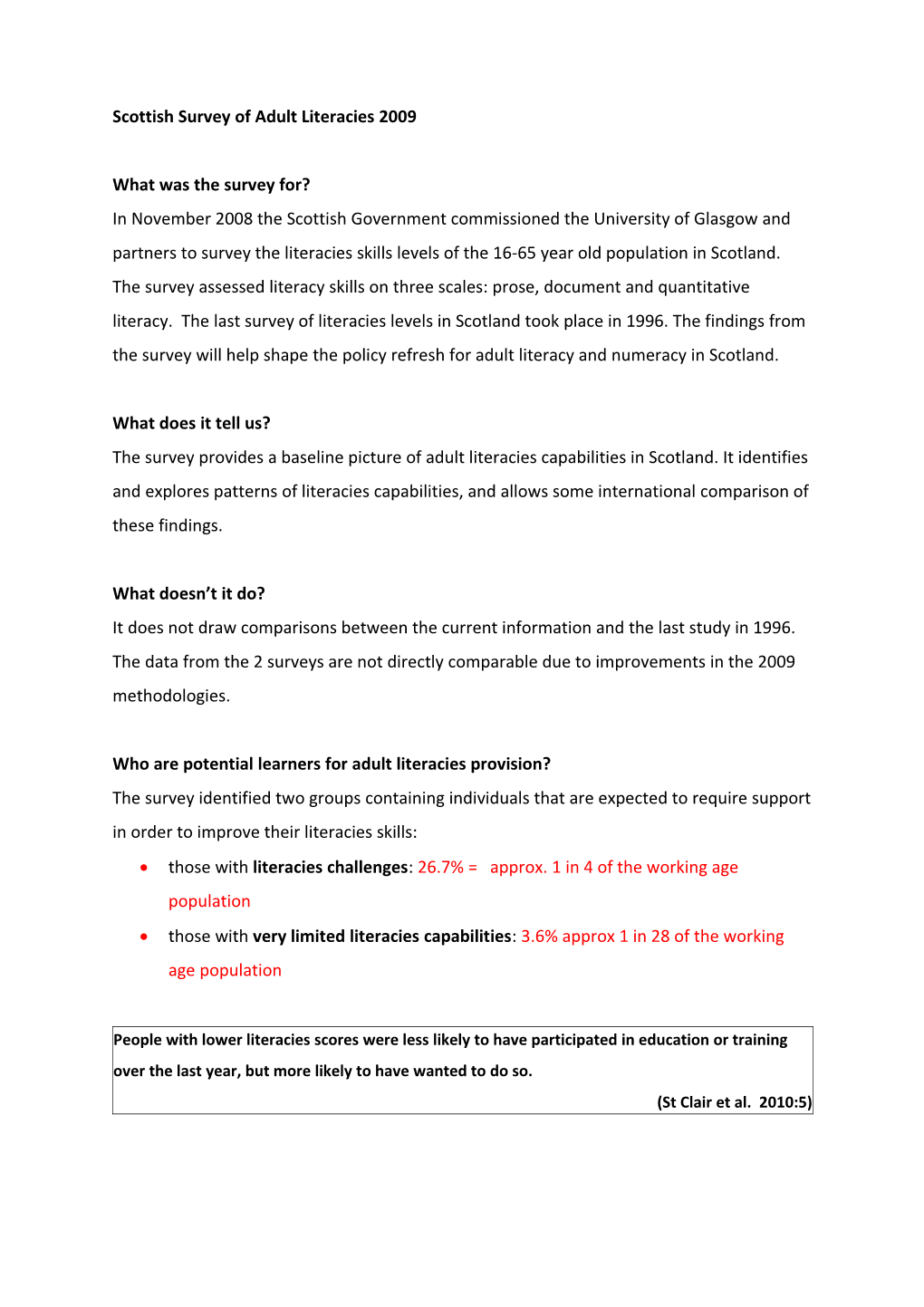 Scottish Survey of Adult Literacies 2009