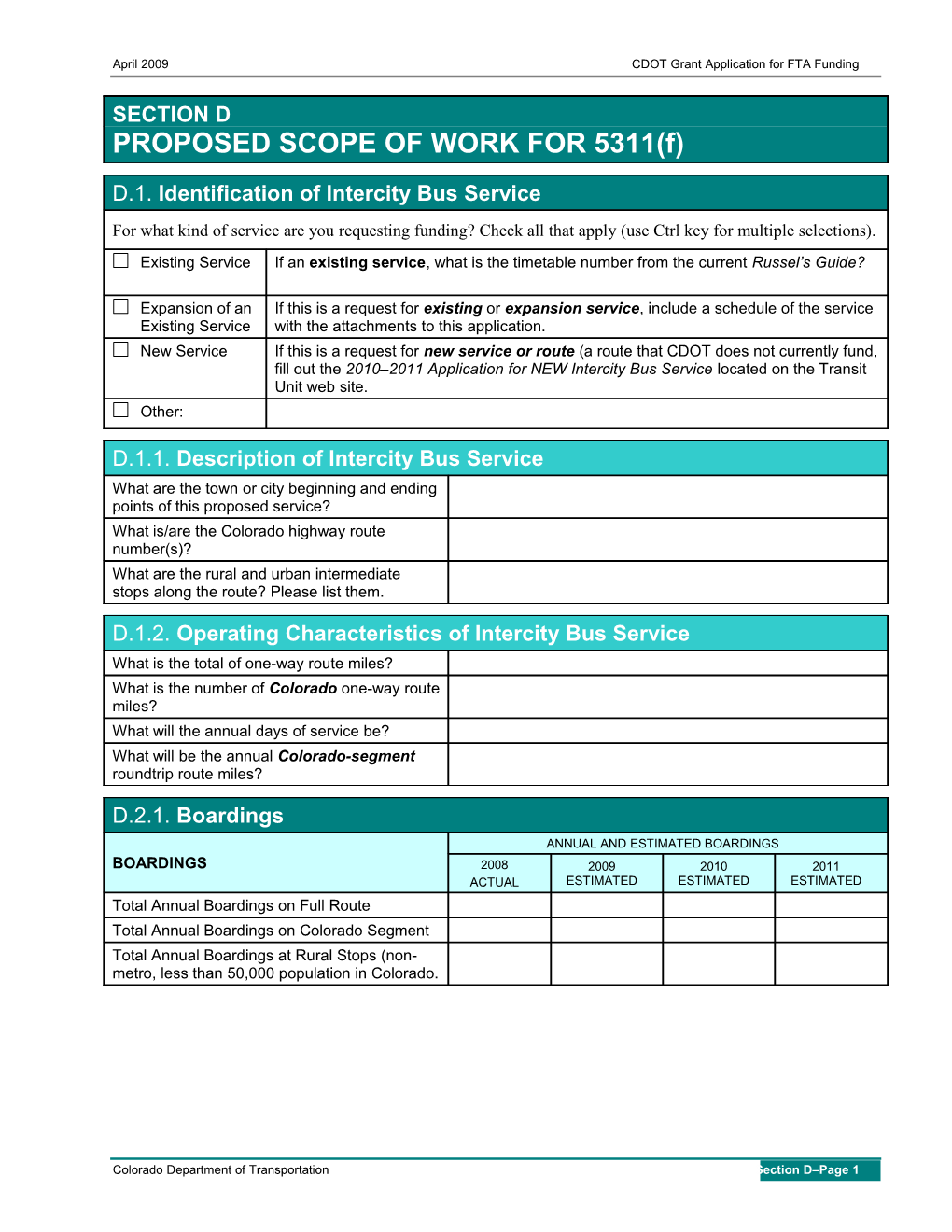 Colorado Department of Transportation Section D Page 1