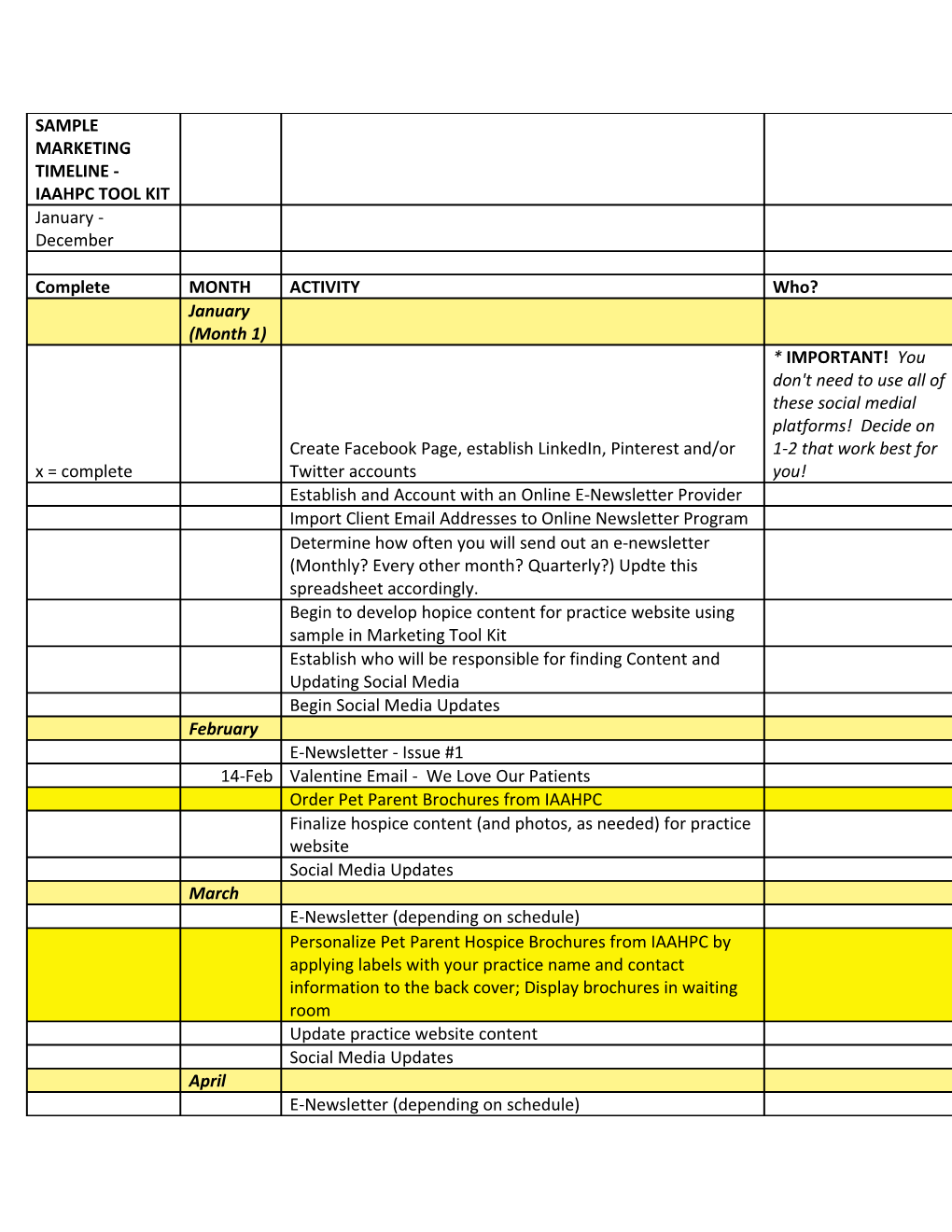 Sample Marketing Timeline - Iaahpc Tool Kit