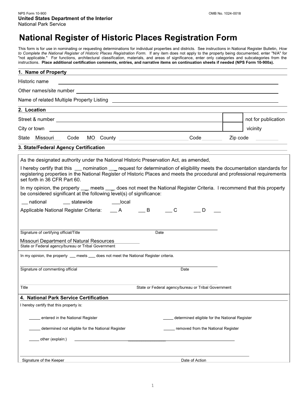 NPS Form 10 900 OMB No. 1024 0018 s1