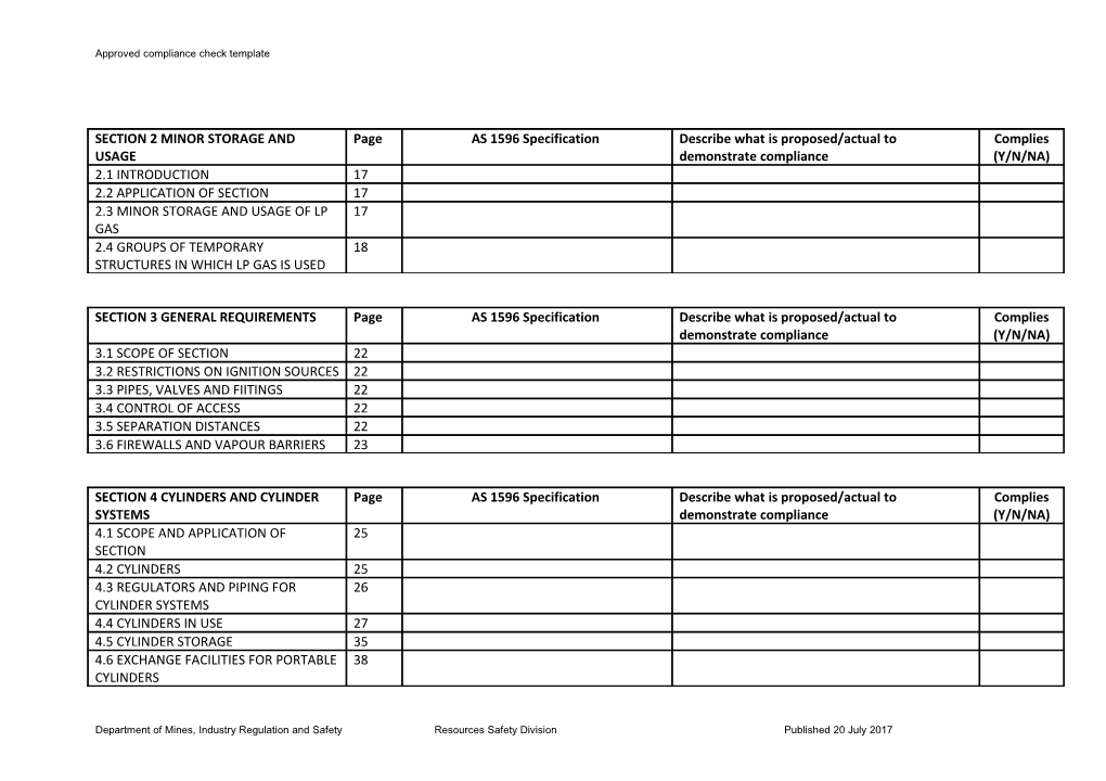 AS1596 Sample Compliance Check Template