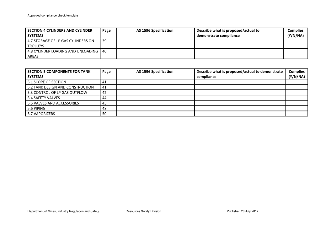 AS1596 Sample Compliance Check Template