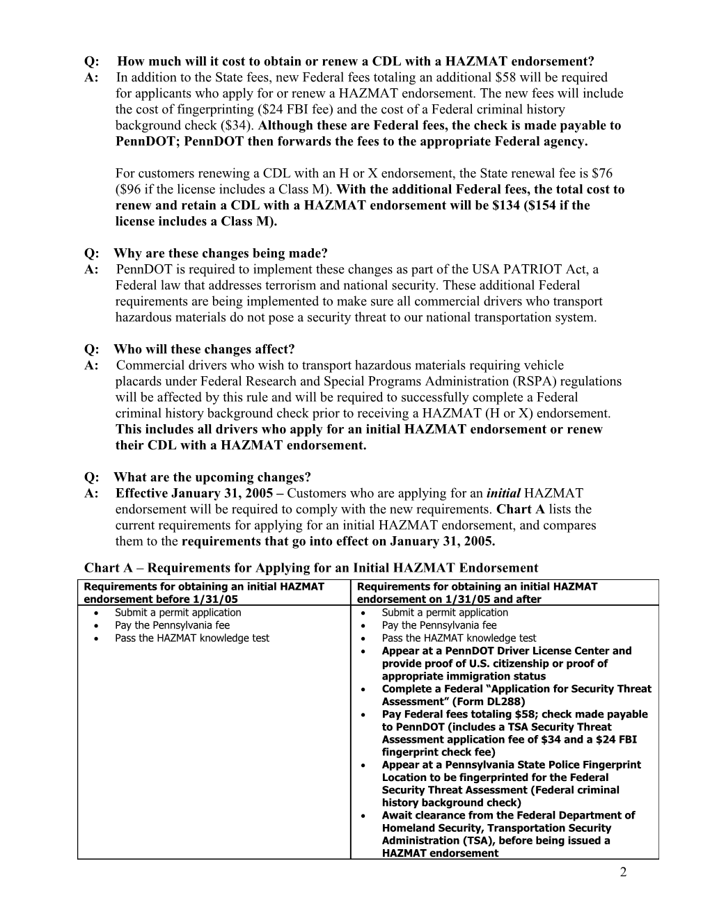 USA PATRIOT Act / New HAZMAT Commercial Driver Requirements