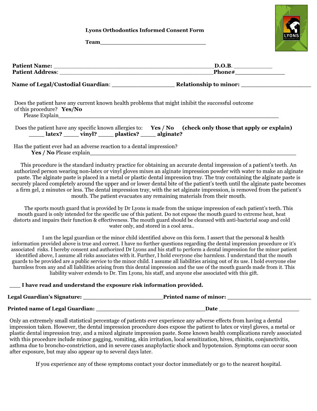 Pediatric Informed Consent Form