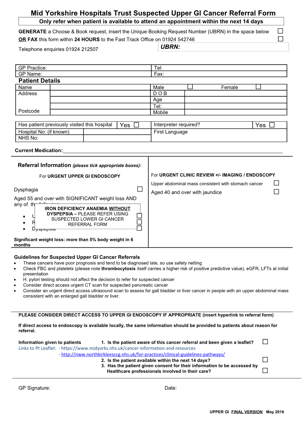 REFERRAL INFORMATION (Please Tick Appropriate Boxes)