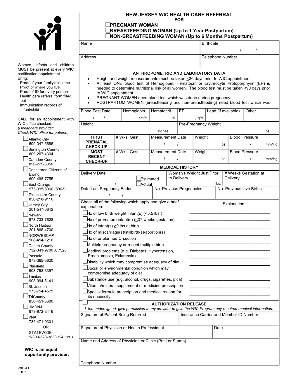 WIC-41, WIC Health Care Referral for Women