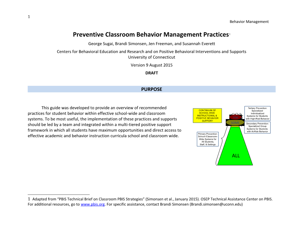 Preventive Classroom Behavior Management Practices 1
