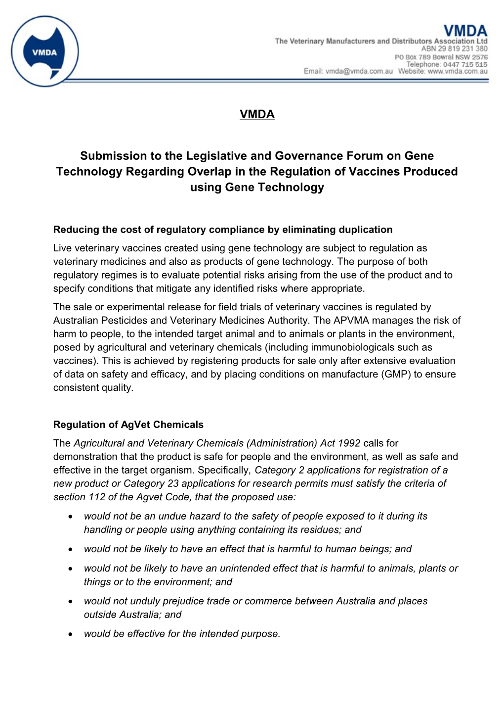 Submission 79 - Attachment 1 - the Veterinary Manufacturers and Distributors Association