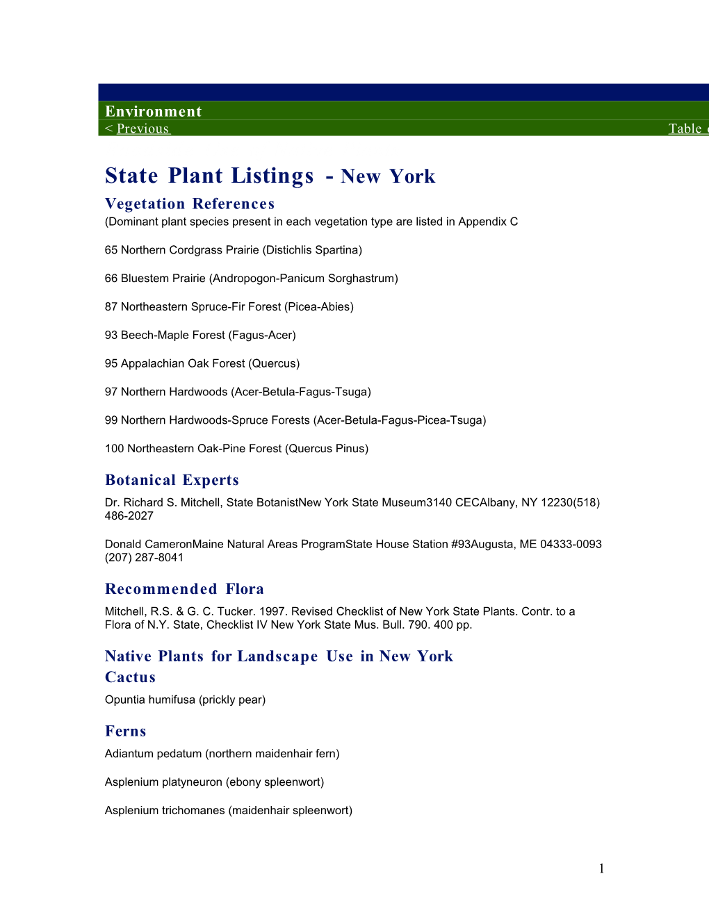 State Plant Listings - New York