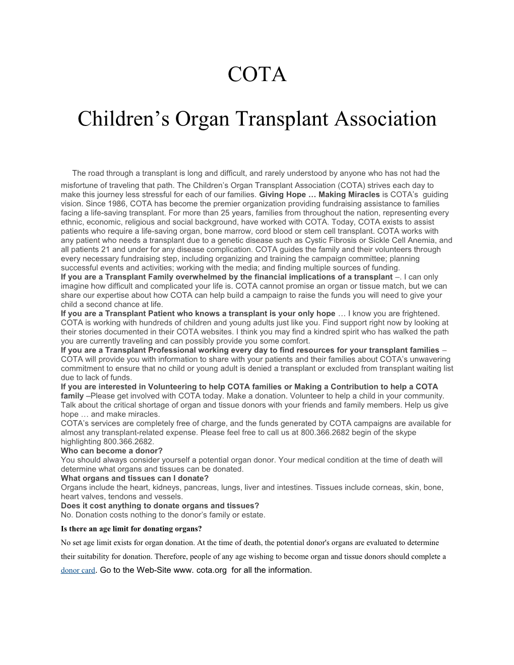 Children S Organ Transplant Association