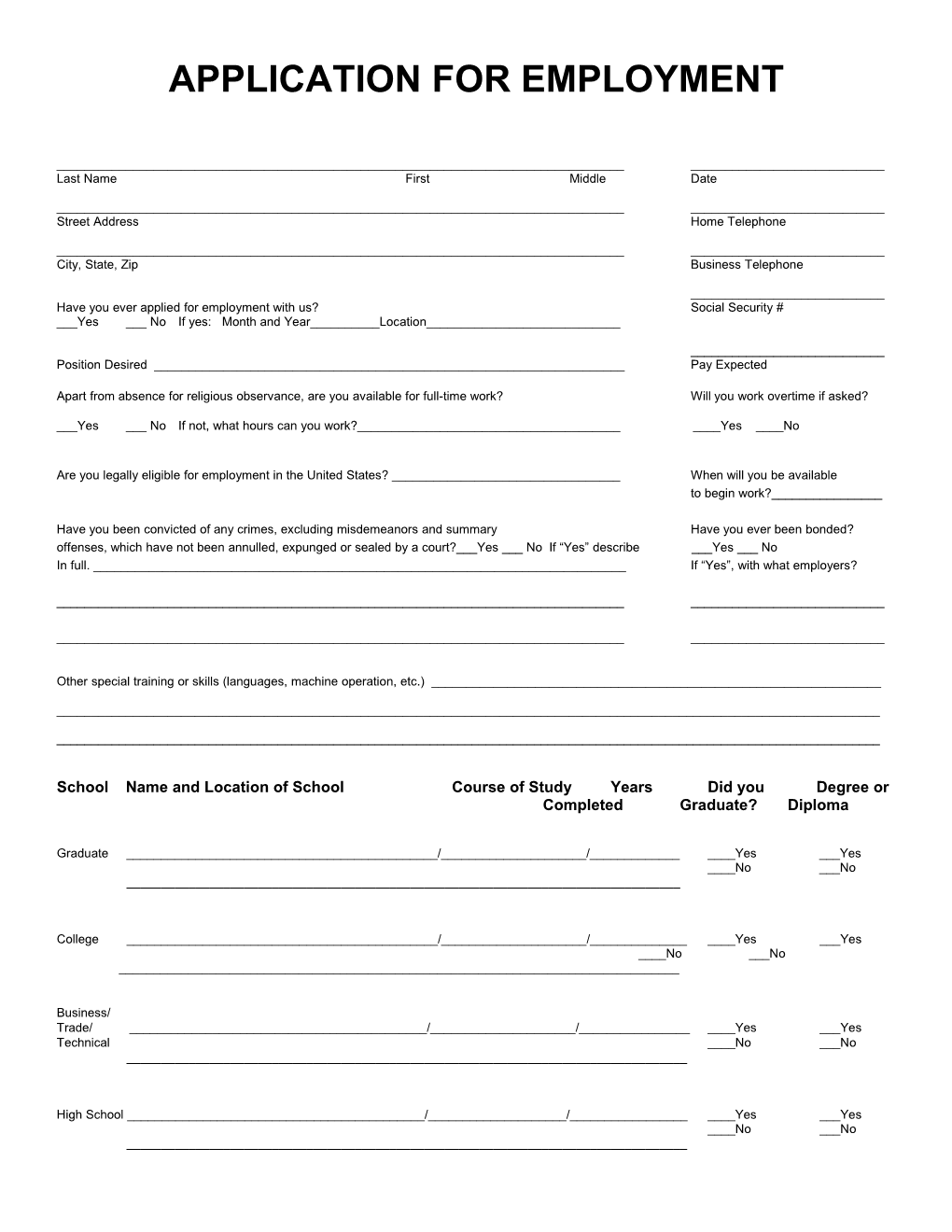 Application for Employment s72