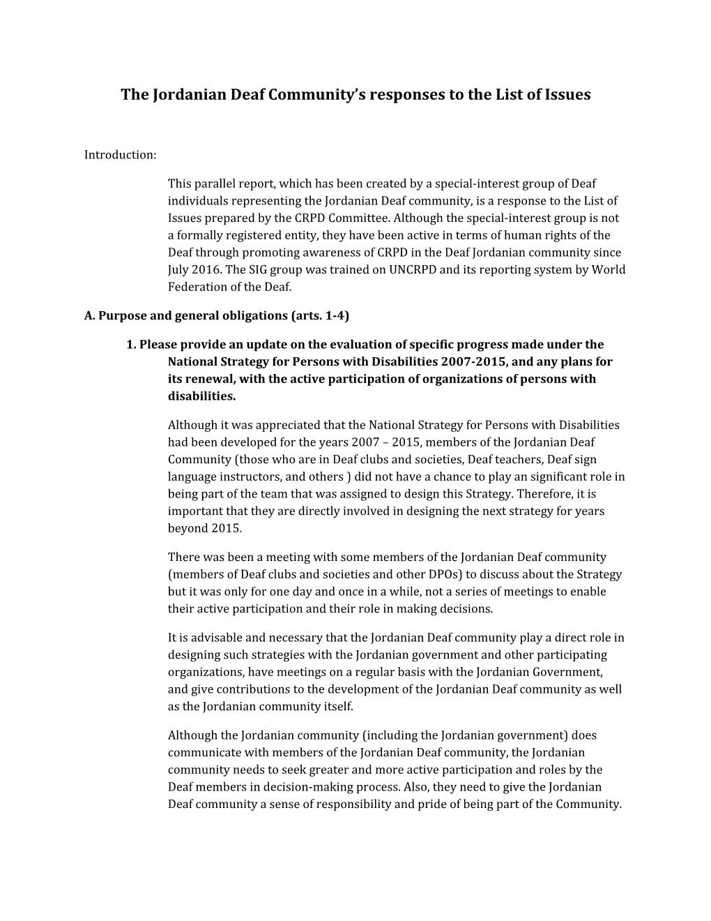 The Jordanian Deaf Community S Responses to the List of Issues