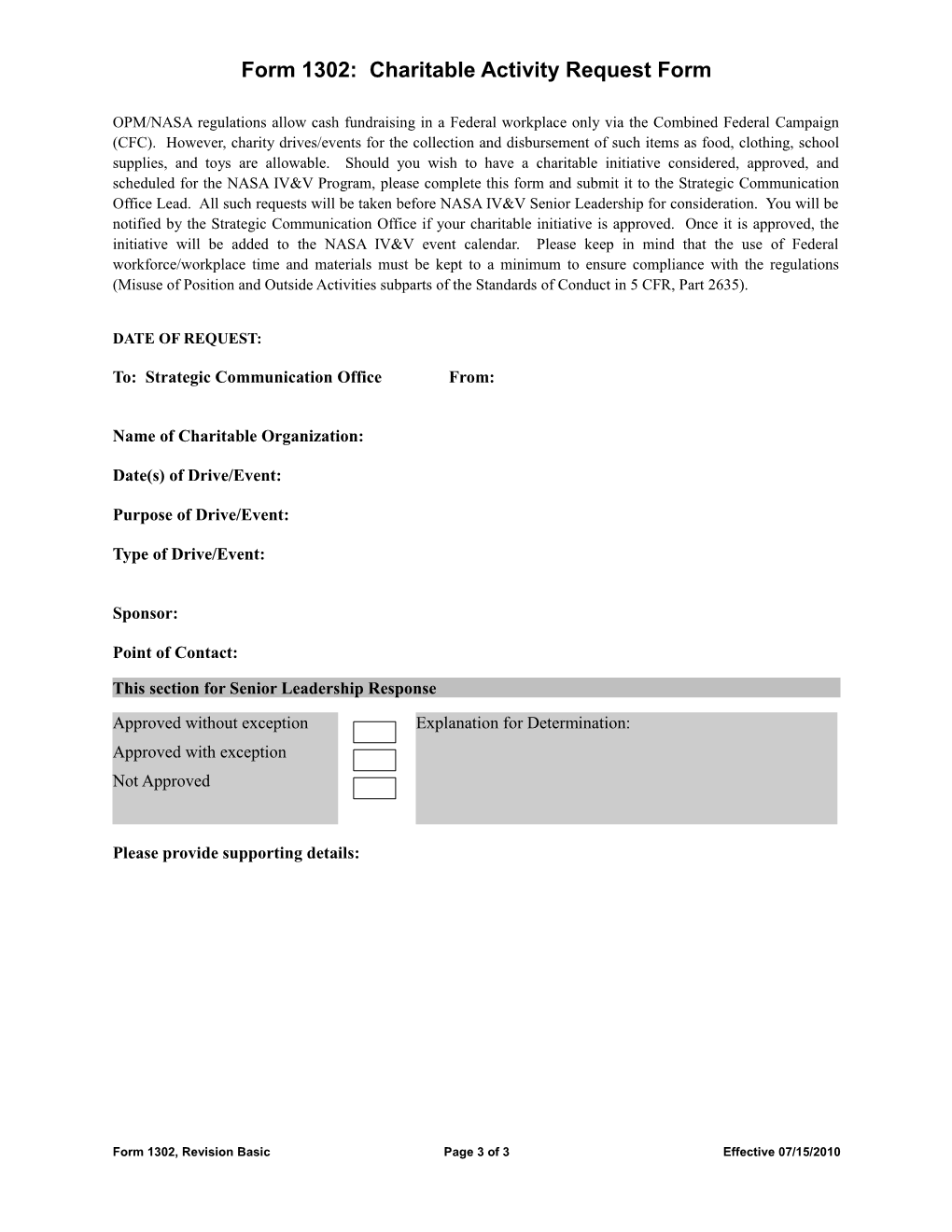 Form 1302: Charitable Activity Request Form