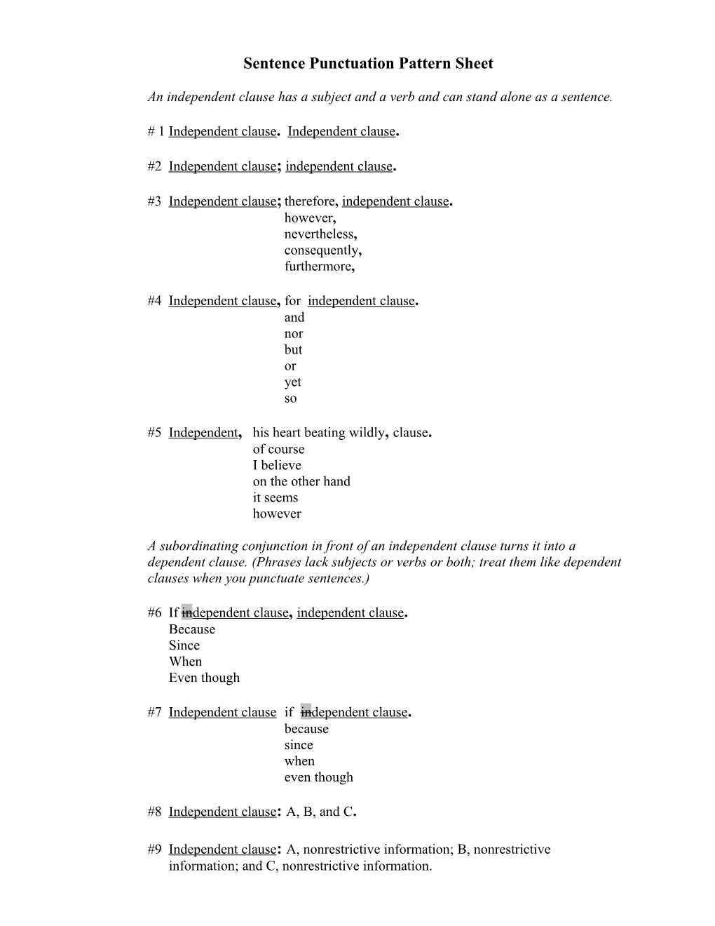 Punctuation Pattern Sheet