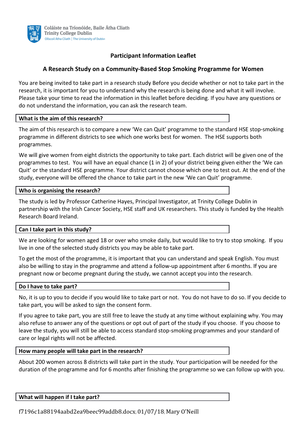 A Research Study on a Community-Based Stop Smoking Programme for Women