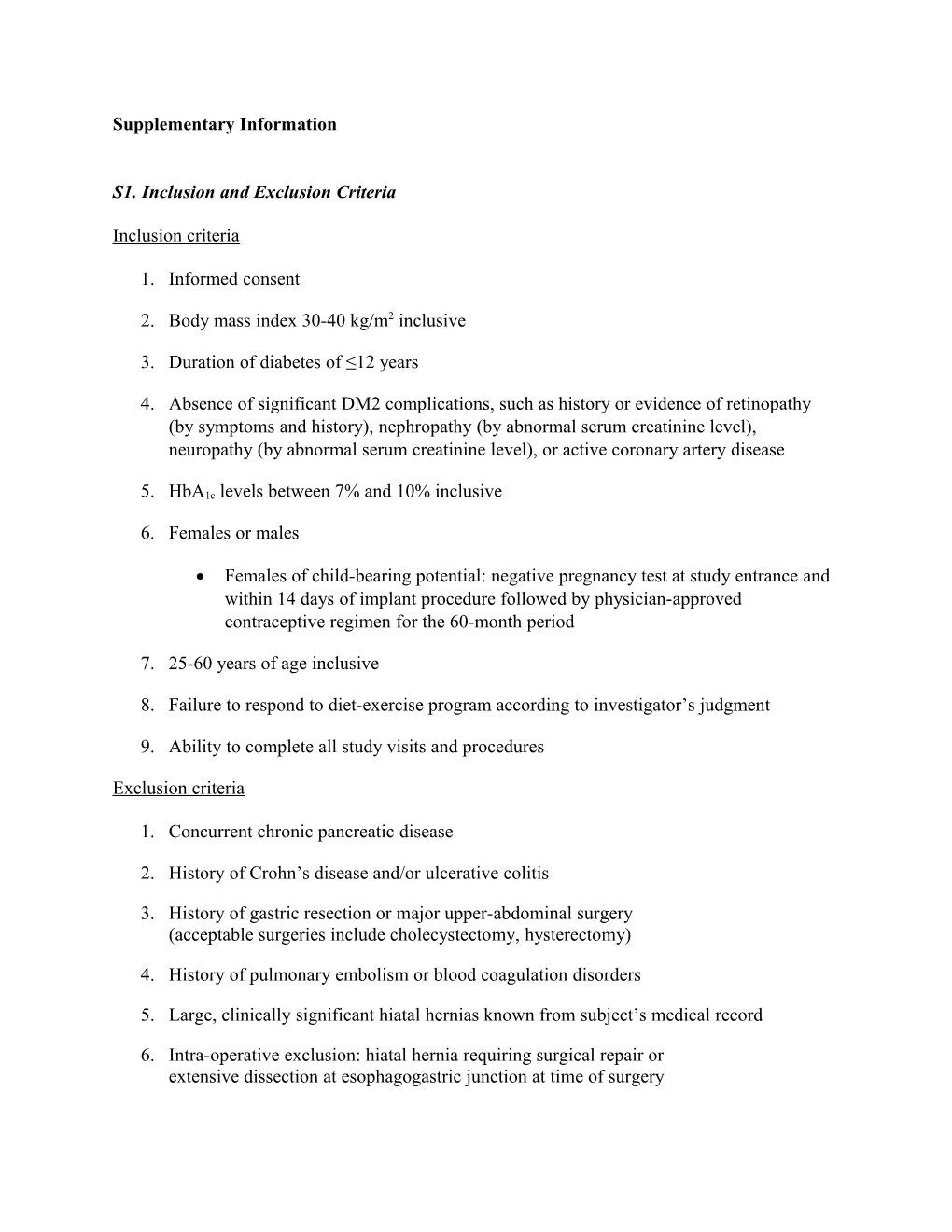 S1. Inclusion and Exclusion Criteria