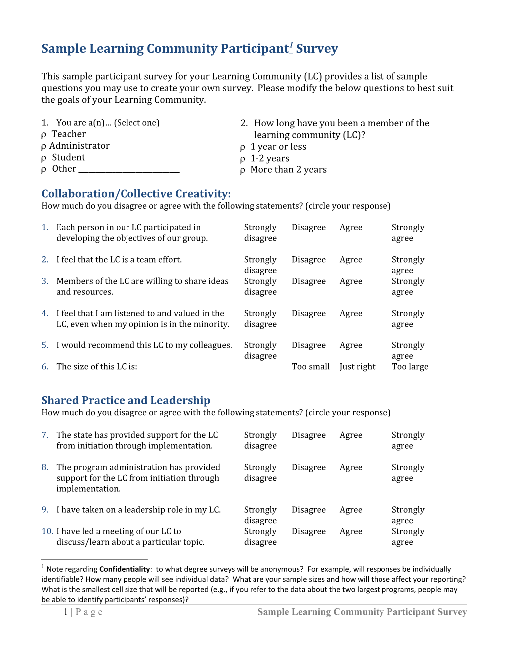 Learning Community Participant Survey