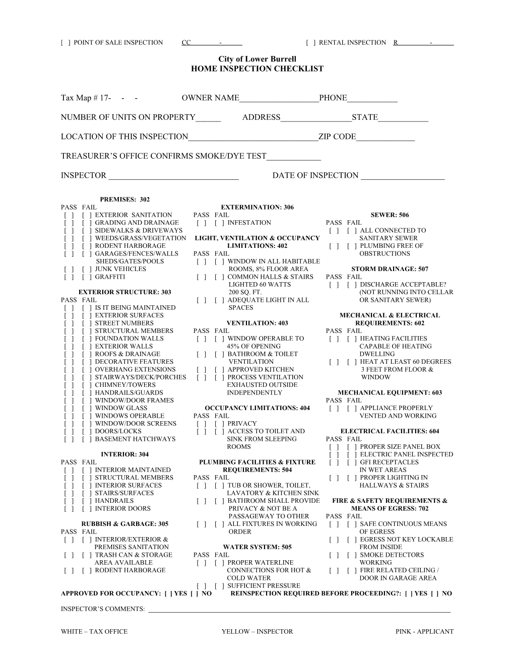 Point of Sale Inspection Cc - Rental Inspection R