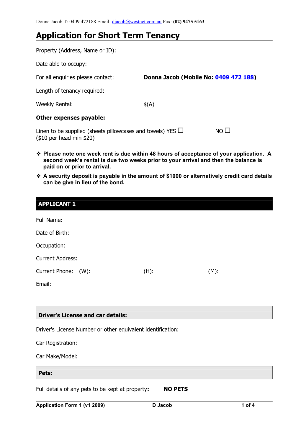 Application for Tenancy of 4 Golflinks Rd, Stirling