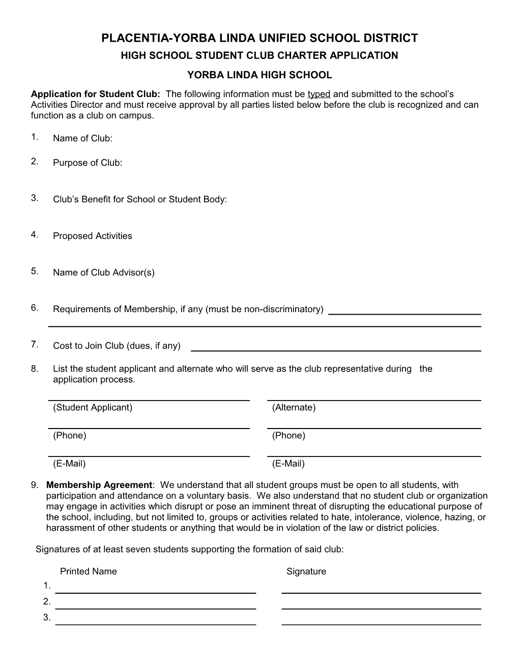 Application for Student Club