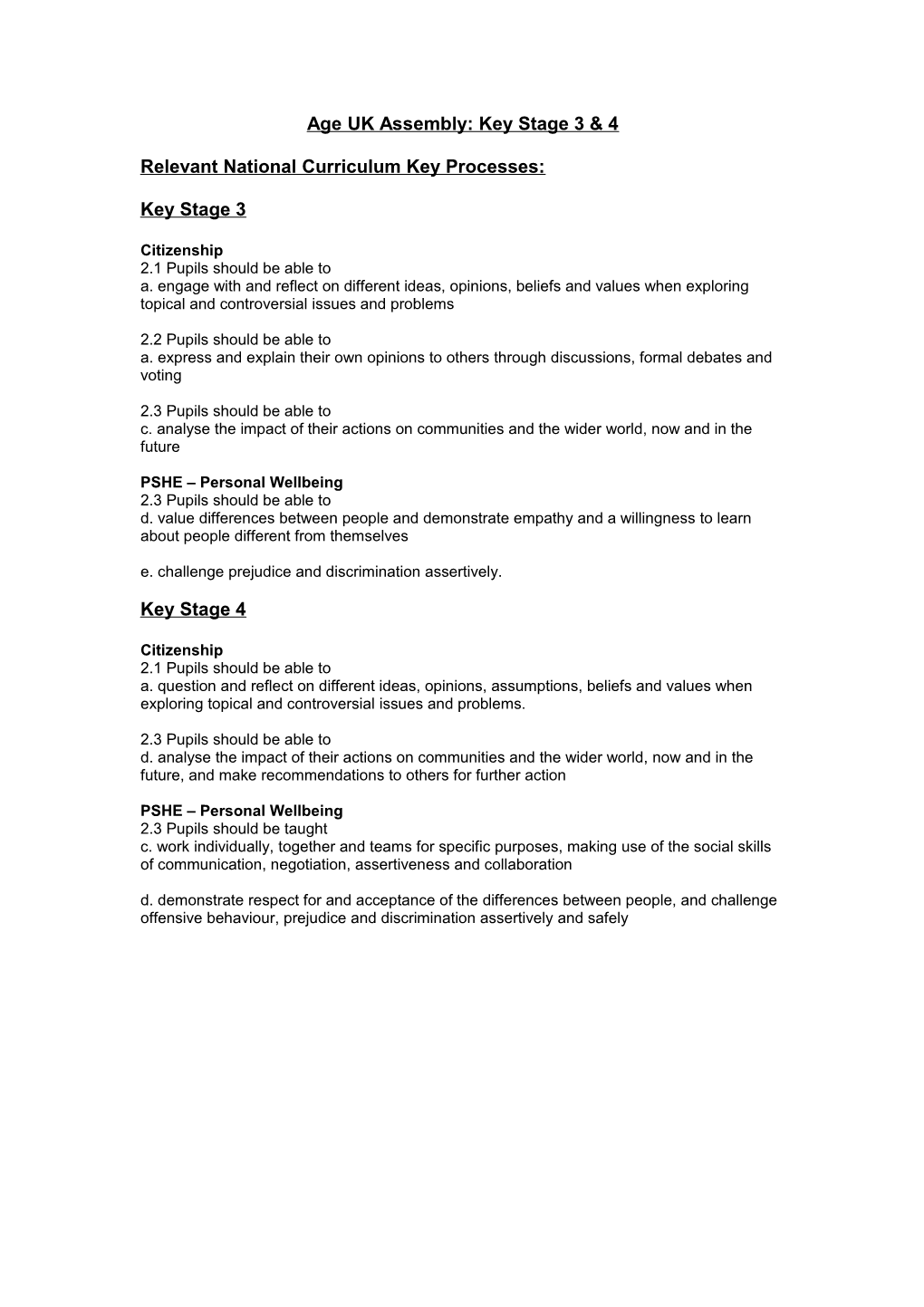 Age UK Assembly: Key Stage 1 & 2