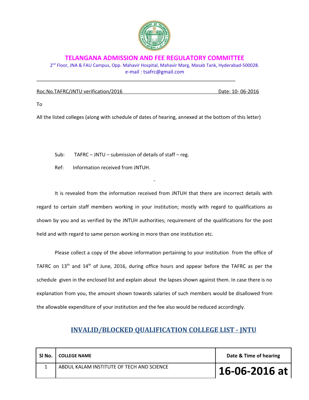 Telangana Admission and Fee Regulatory Committee