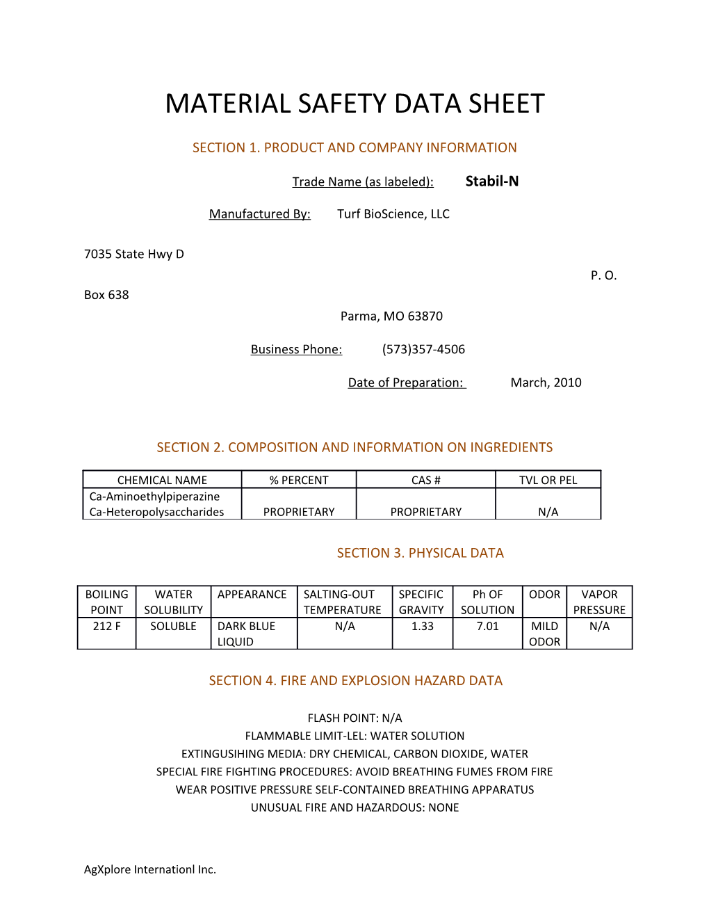 Material Safety Data Sheet s125