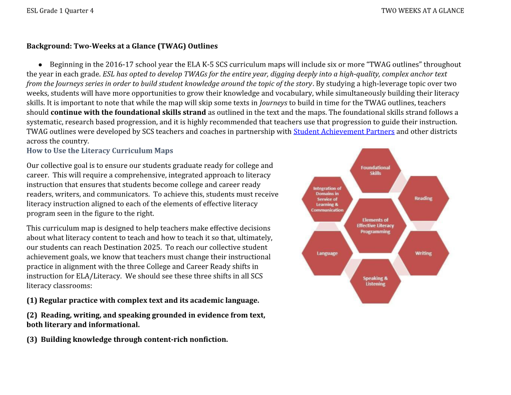 Background: Two-Weeks at a Glance (TWAG) Outlines