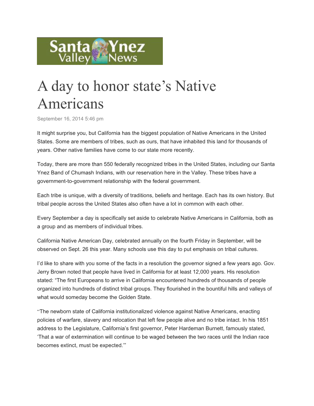 A Day to Honor State S Native Americans