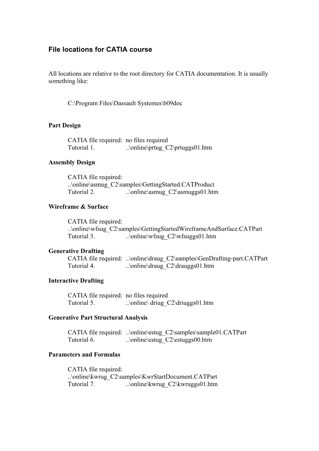 File Locations for CATIA Training Tutorials