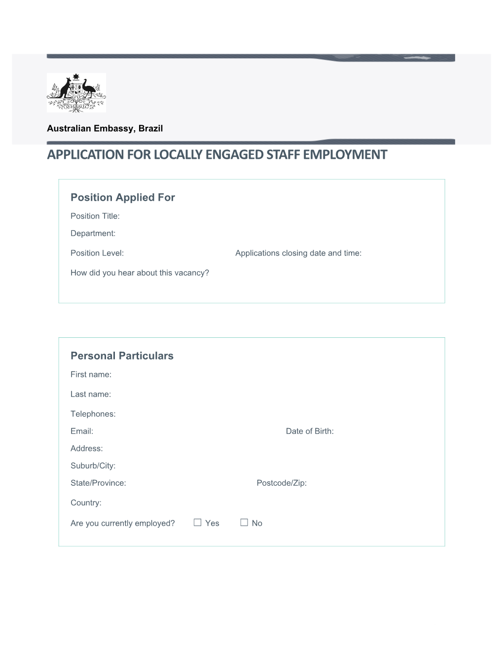 Application for Locally Engaged Staff Employment