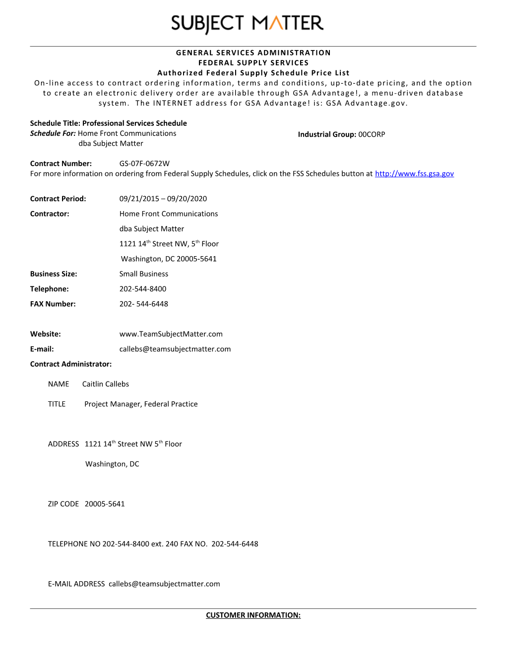 Federal Supply Schedule Price List