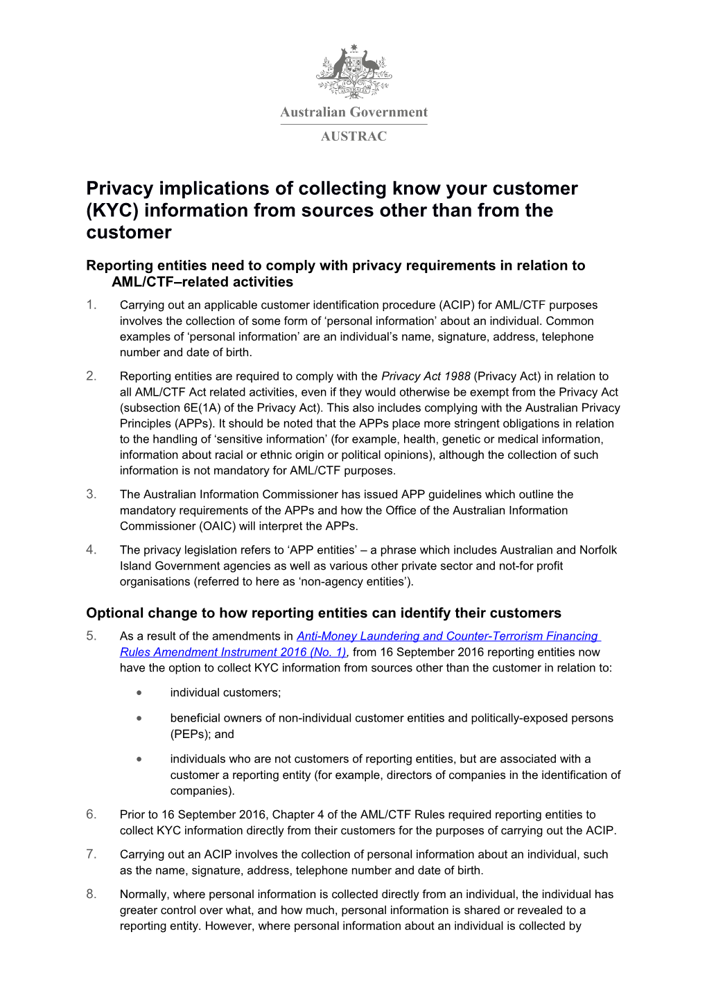 Privacy Implications of Collecting Know Your Customer (KYC) Information from Sources Other