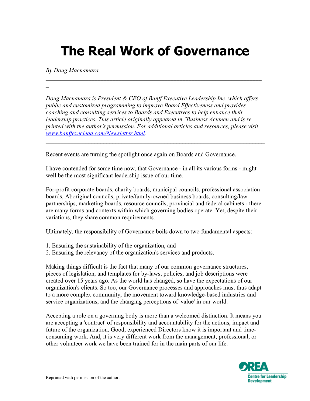The Real Work of Governance