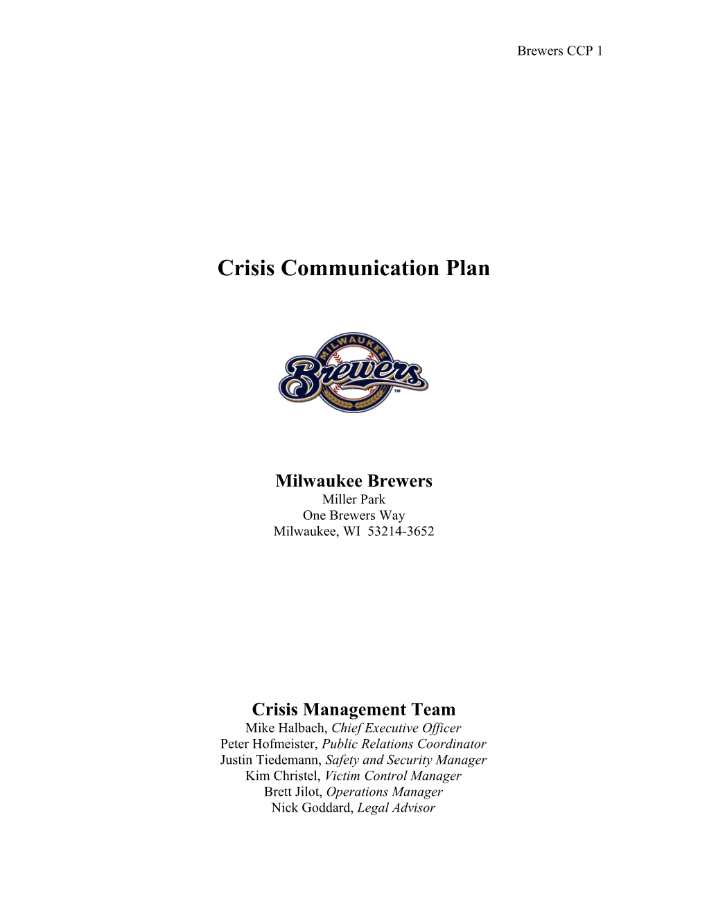 Crisis Communication Plan