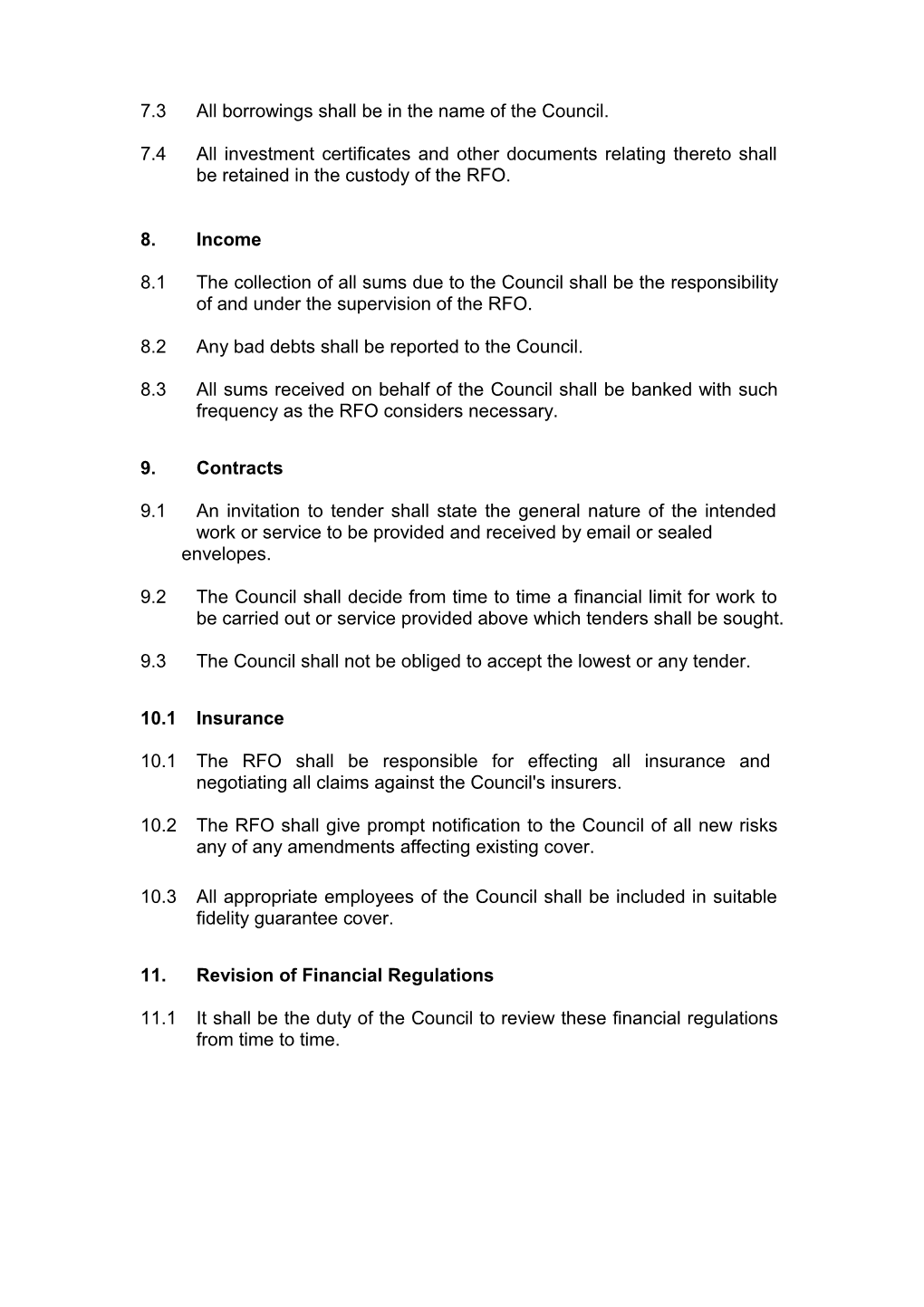 Financial Regulations for Ashford Parish Council