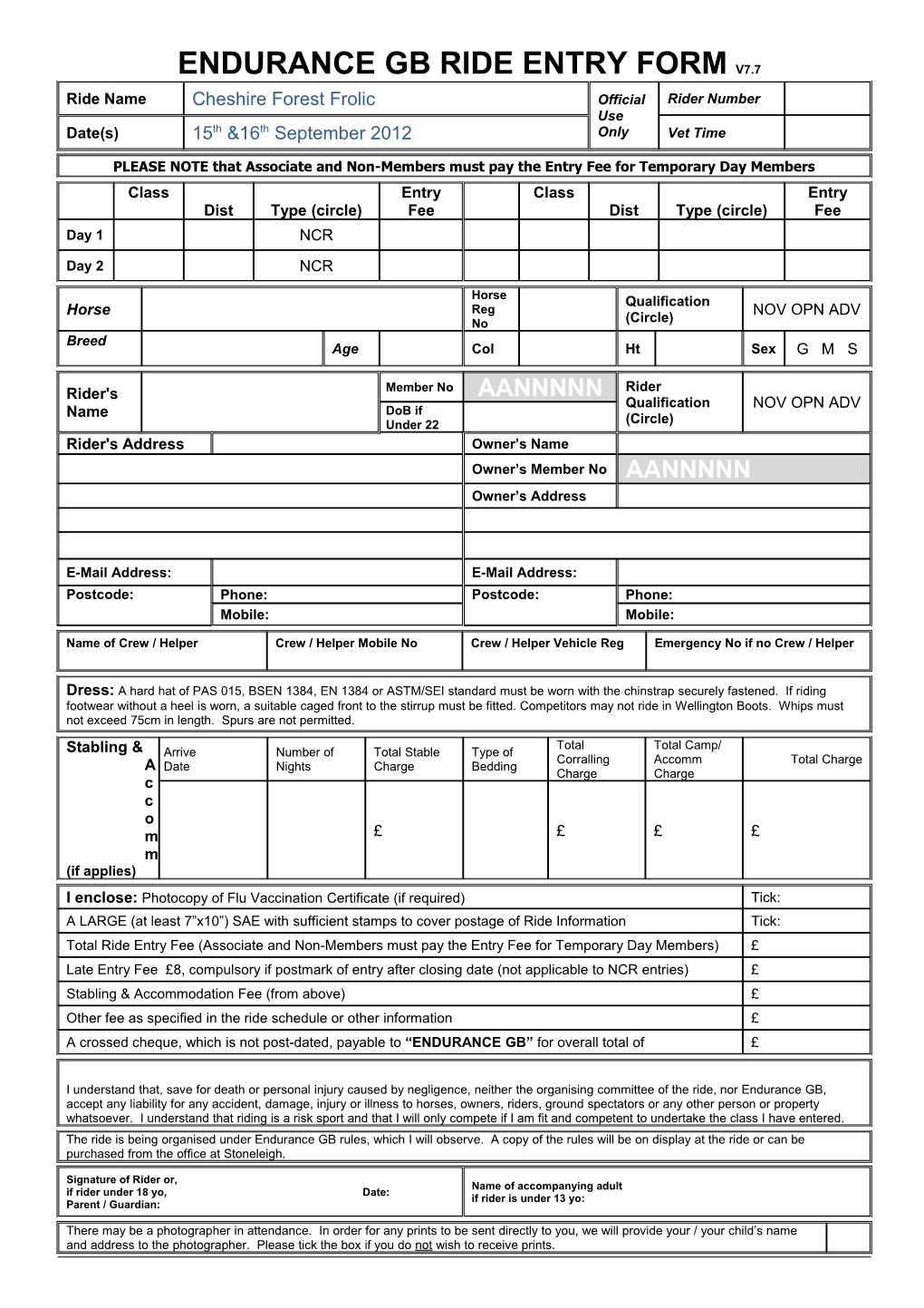 Endurance Gb Ride Entry Form V7.7