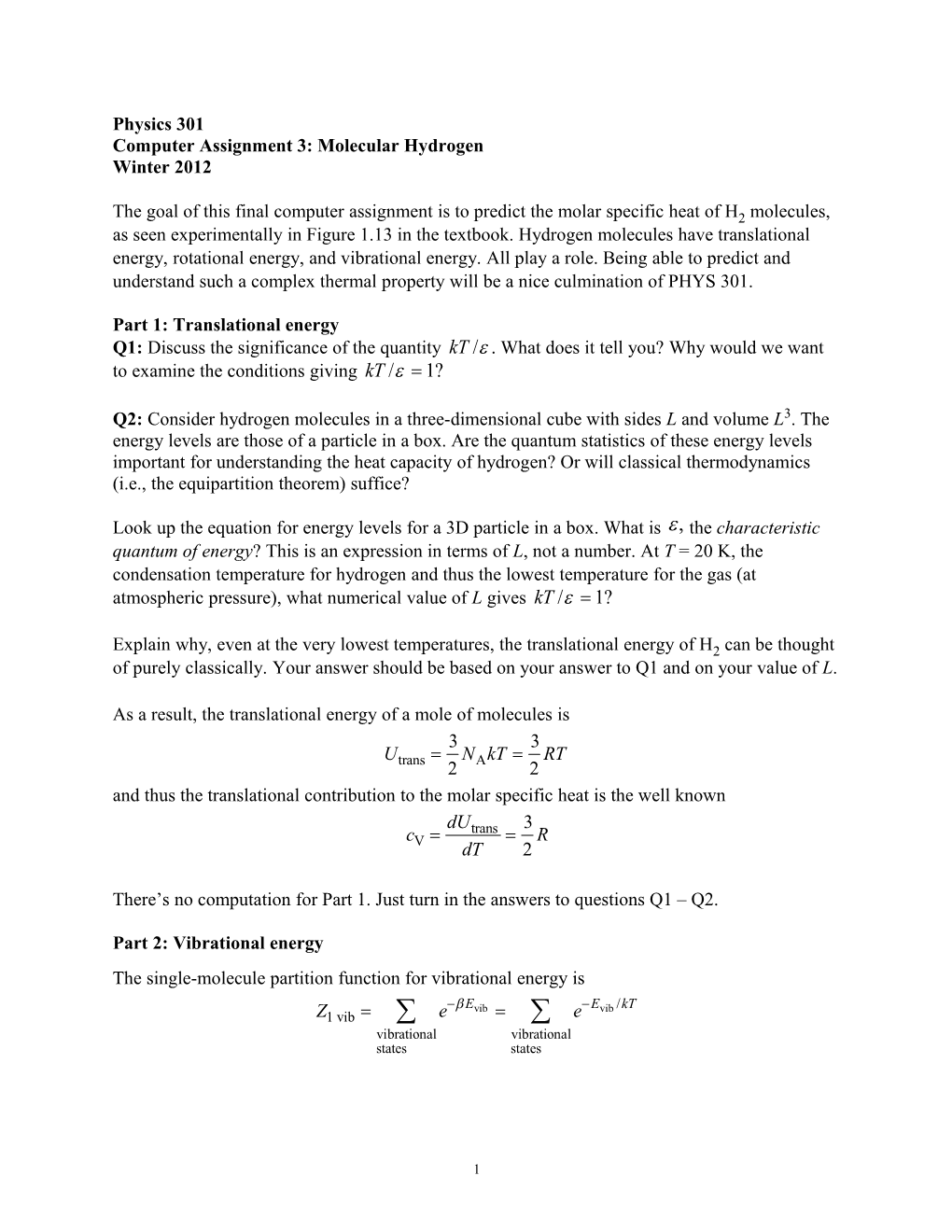 Computer Assignment 3: Molecular Hydrogen