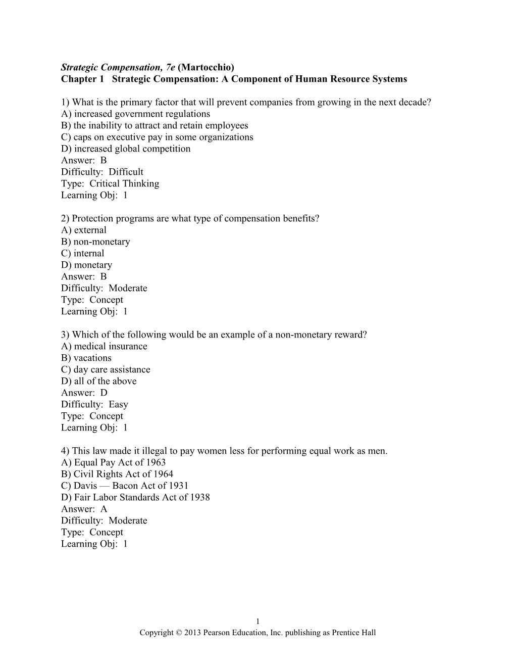 Chapter 1 Strategic Compensation: a Component of Human Resource Systems