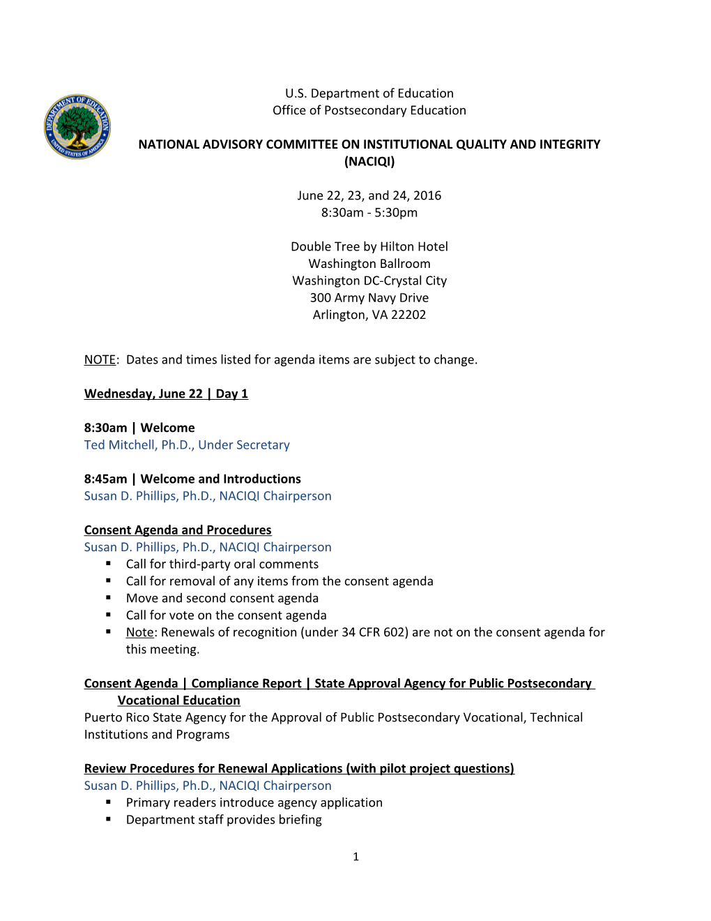 NACIQI Spring Meeting Agenda, June 2016 (MS Word)